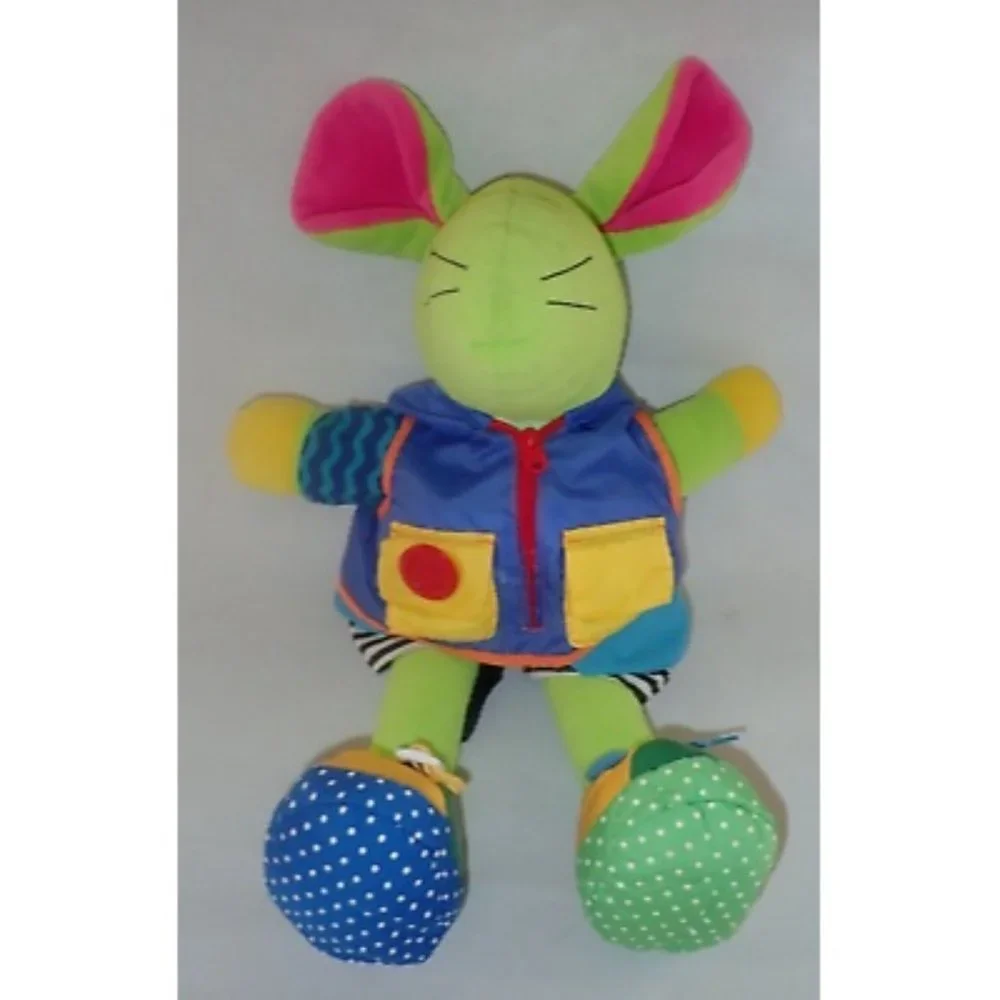 Early Years Squeak E. Mouse Learn To Dress Plush Stuffed Animal Zip Tie Buckle